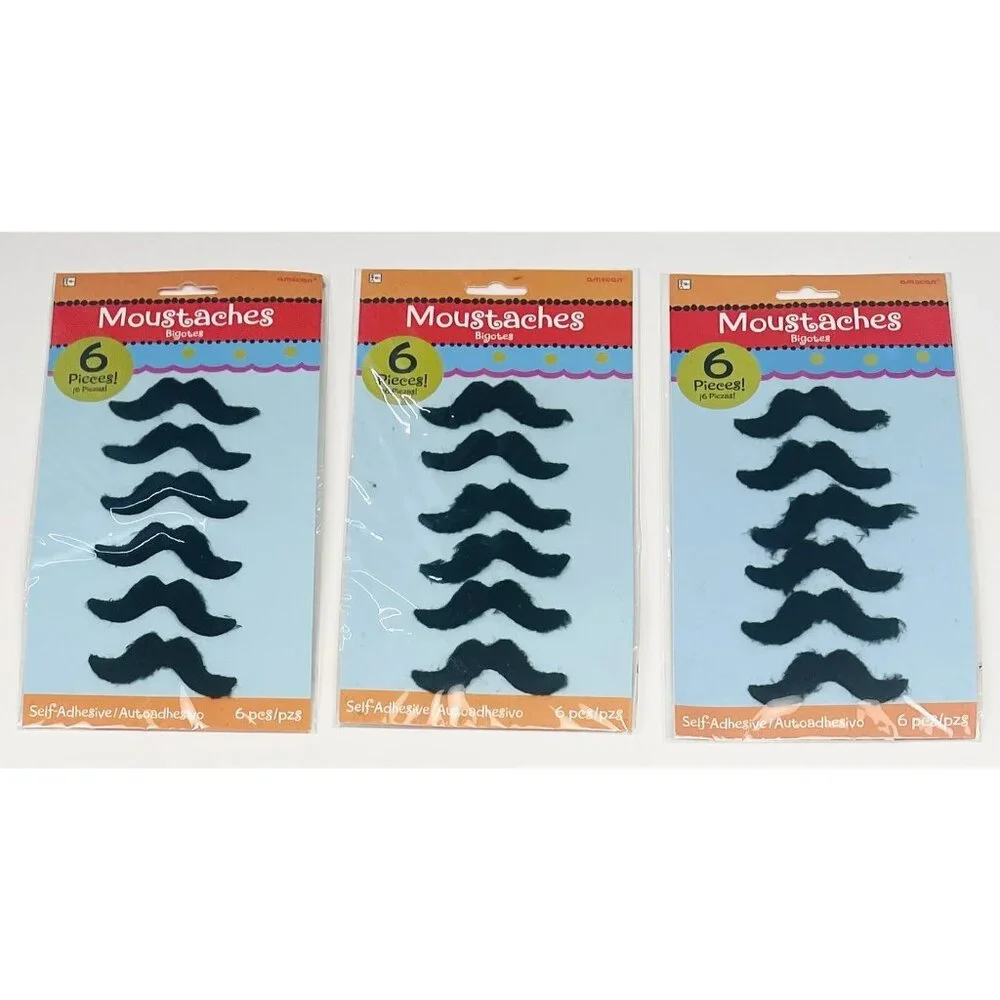3pkgs AMSCAN Self-Adhesive MUSTACHES Moustaches Costume Halloween 399550 NIP NEW